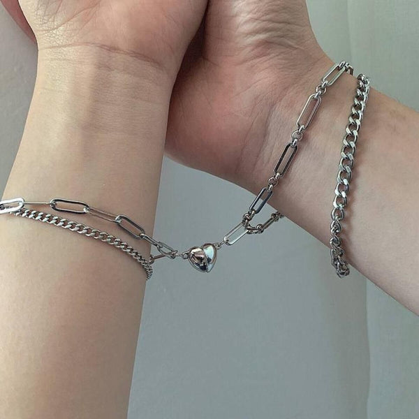 Fashion Frill Couple Heart Bracelet for Lovers in Silver Valentine Gift